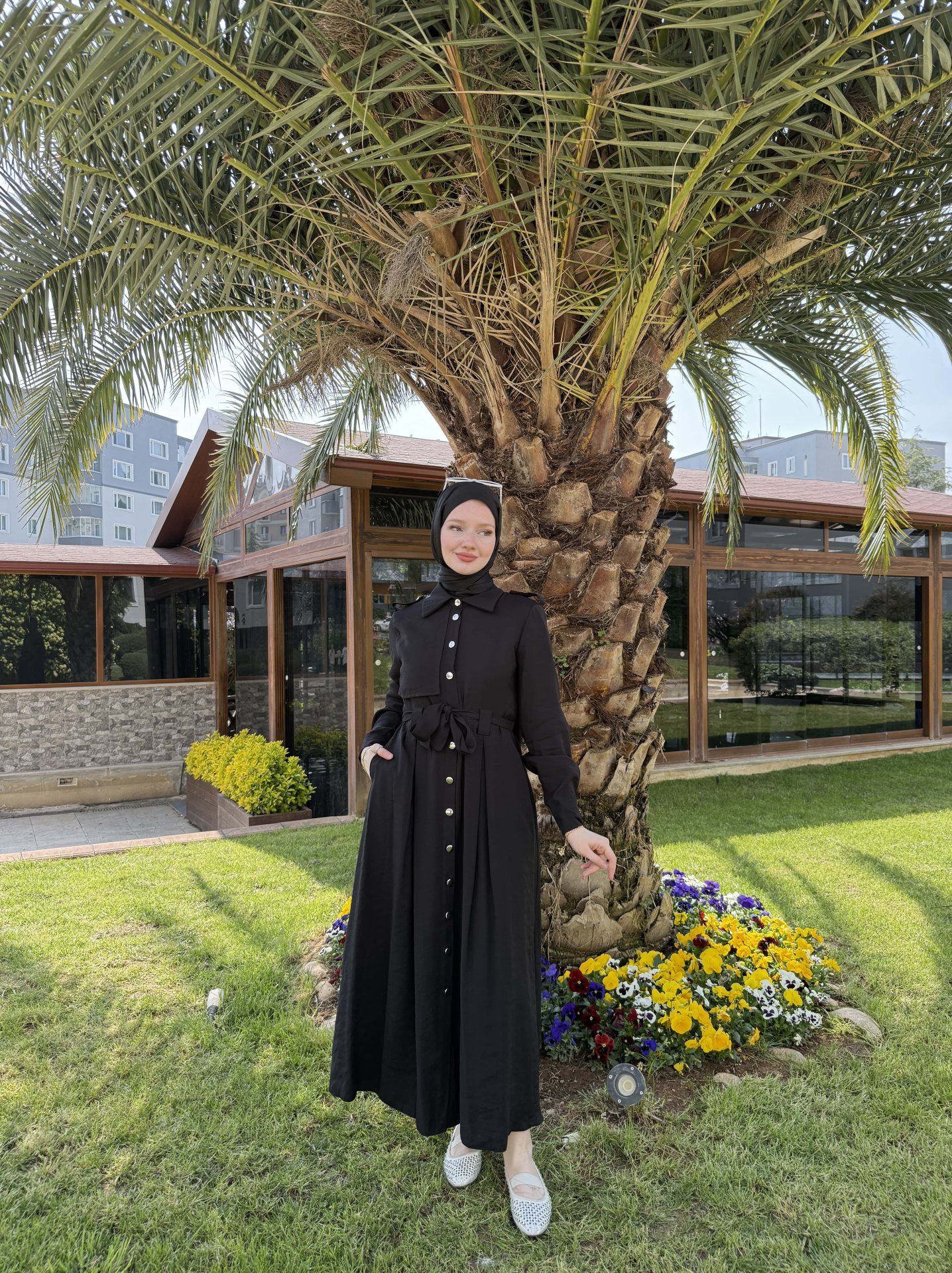 Boydan Düğmeli Kuşaklı Ferace